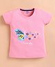 ZOLFO Cotton Knit Half Sleeves Butterfly & Floral Printed Tops - Pink