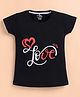 ZOLFO Cotton Knit Half Sleeves Love Text Printed Top - Black