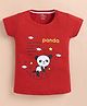 ZOLFO Cotton Knit Half Sleeves Panda On The Moon Printed Top - Red