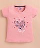 ZOLFO Cotton Knit Half Sleeves Hearts Printed Top - Soft Pink