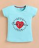 ZOLFO Cotton Knit Half Sleeves Heart Printed Top - Sky Blue