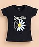 ZOLFO Cotton Knit Half Sleeves Floral Printed Top - Black