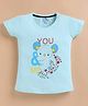 ZOLFO Cotton Knit Half Sleeves Koala Printed Top - Ice Blue