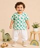 BownBee Cotton Woven Sleeveless Dinosaur Printed Jhabla & Harem Pants Set - Off White & Sea Green