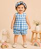 BownBee Cotton Woven Sleeveless Floral Printed Coordinating Jhabla & Shorts Set With Headband - Blue