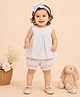 BownBee Cotton Woven Sleeveless Striped Coordinating Jhabla & Shorts Set With Headband - White