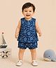 BownBee Cotton Woven Sleeveless Floral Printed Coordinating Jhabla & Shorts Set - Blue