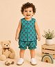 BownBee Cotton Woven Sleeveless Floral Printed Coordinating Jhabla & Shorts Set - Green