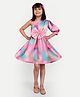 Tilism Cotton Satin One Shoulder Bow Applique Detailed Tie Dye Dress - Multi Colour