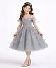 Tilism Net Woven Cold Shoulder Floral Embroidered Dress - Grey