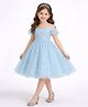 Tilism Net Woven Cold Shoulder Floral Embroidered Dress - Sky Blue