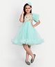 Tilism Net One Shoulder Puff Sleeves Floral Embroidered Dress - Light Green