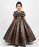 Tilism Net Woven Half Sleeves Sequins Embellished Bow & Butterfly Applique Detailed Gown - Brown & Golden