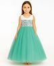 Tilism Cotton Net Woven Sleeveless Floral Lace Detailed  Gown - Sea Green