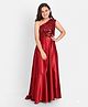 Tilism Satin Woven One Shoulder Sequins Embellished Gown - Red