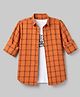 Pine Kids Cotton Woven Checks Twofer Shirt with Text Print - Rust Orange