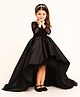 Tilism Net Woven Three Fourth Sleeves Stones Embellished & Bow Applique Detailed Dress - Black