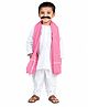 BookMyCostume Woven Full Sleeves Sarpanch Dhoti & Kurta With Stole & Moustache Costume Set - White & Red