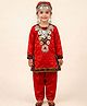 BookMyCostume Woven Full Sleeves Kashmiri Theme Costume & Jewellery Set - Red