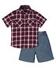 INFINITY Cotton Woven Half Sleeves Checked Shirt & Shorts Set - Red & Blue