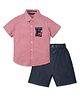 INFINITY Cotton Woven Half Sleeves Checked Shirt & Shorts Set - Red & Navy Blue