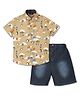 INFINITY Cotton Woven Half Sleeves Balloons Printed Shirt & Shorts Set - Beige