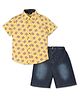 INFINITY Cotton Woven Half Sleeves Popcorn Printed Shirt & Shorts Set - Yellow