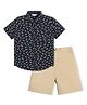 INFINITY Cotton Woven Half Sleeves Flags Printed Shirt &  Short Set - Navy Blue