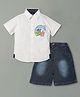 INFINITY Cotton Woven Half Sleeves Waves Printed Shirt &  Shorts Set - White