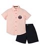 INFINITY Cotton Woven Half Sleeves Joyful Summer Text Patch Detailed Shirt & Short Set - Light Pink