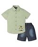 INFINITY Cotton Woven Half Sleeves Beach Theme Printed    Shirt & Shorts Set - Olive