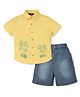 INFINITY Cotton Woven Half Sleeves Palm Trees Printed Shirt & Shorts Set - Mustard