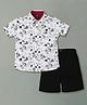 INFINITY Cotton Woven Half Sleeves Space Theme Printed Shirt & Shorts Set - White