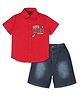 INFINITY Cotton Woven Half Sleeves Lets Race Text Printed Shirt & Shorts Set - Red