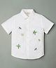 INFINITY Cotton Woven Half Sleeves Beach Theme Embroidered Shirt - White