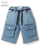 Arias Cotton Elastane Denim Knee Length Shorts With Cargo Pockets - Blue