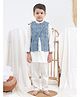 Itsyboo by Waterlemons Cotton Woven Full Sleeves Solid Kurta & Pyjama Set With Chevron Printed Jacket - Blue & White
