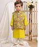 Itsyboo by Waterlemons Cotton Silk Woven Full Sleeves Solid Kurta & Pyjama Set With Jungle  Theme Embroidered Jacket - Neon Green