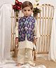 Itsyboo by Waterlemons Cotton Silk Woven Full Sleeves Solid Kurta & Pyjama Set With Sequins Embellished Floral Embroidered Jacket - Blue &  Cream