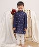 Itsyboo by Waterlemons Cotton Woven Full Sleeves Mirror Work Detailed Geometric Detailed Kurta & Pyjama Set - Navy Blue