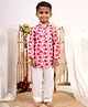Itsyboo by Waterlemons Cotton Woven Full Sleeves Elephant Printed Kurta & Pyjama Set - White & Red