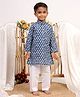 Itsyboo by Waterlemons Cotton Woven Full Sleeves Floral Printed Kurta & Pyjama Set - Indigo & White