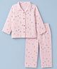 Babyhug Natural Crinkle Cotton  Woven Full Sleeves Co-Ords Shirt & Pyjama Night Suit with Floral  Print - Pink