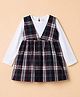 Babyhug Twill Woven Fit & Flare Full Sleeves Frock and Tee with Checks - Brown