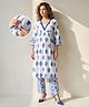 Bella Mama Viscose Woven Three-Fourth Sleeves Printed Maternity Suit - Blue