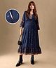 Bella Mama Woven Three Forth Sleeves Floral Printed Maternity Dress With Lace Detailing - Navy Blue