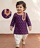 EARTHY TOUCH Cotton Jersey Knit Full Sleeves Foil Floral Printed Kurta Dhoti Set - Purple