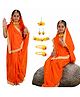 Sarvda Cotton Vanvasi Sita Fancy Dress Costume Set With Mala Maang Teeka & Earrings - Orange