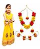 Sarvda Janmashtami Theme Radha Fancy Dress Costume Set With Mala Maang Teeka  & Earrings - Yellow