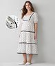 Bella Mama Viscose Woven  Half Sleeves Polka Dot Printed Tiered Maternity Dress - Off White